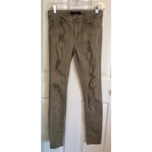 Almost Famous Brown Khaki Distressed Skinny Jeans - Junior's 5